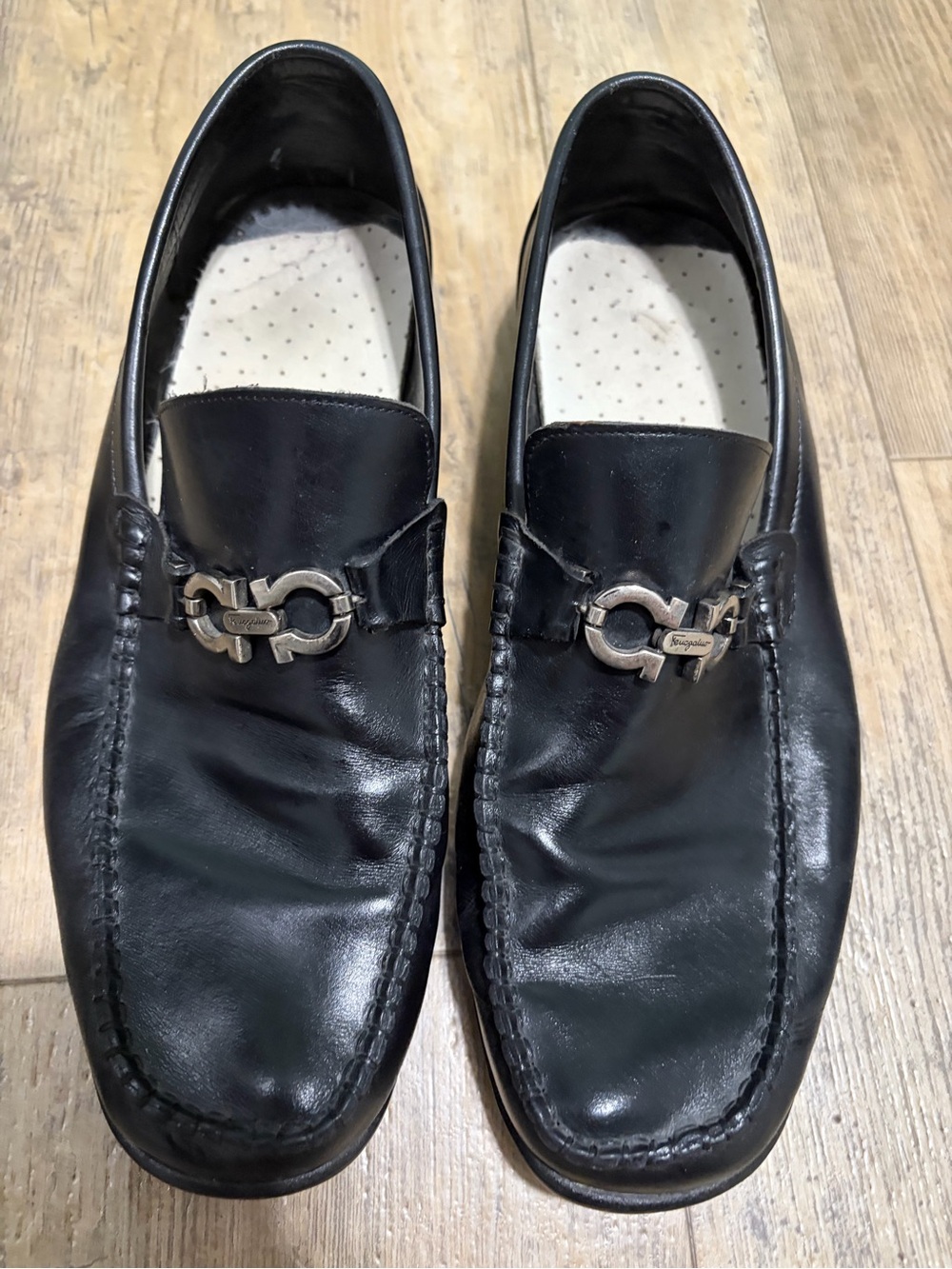Salvatore Ferragamo Black Leather Square Toe Loafers with Silver Bit Hardware